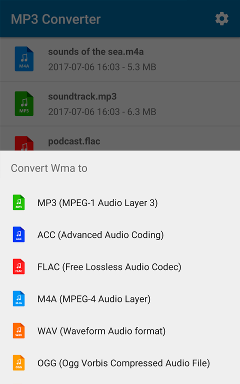 MP3轉換器（OGG FLAC WAV WMA音樂AAC） 螢幕截圖 1