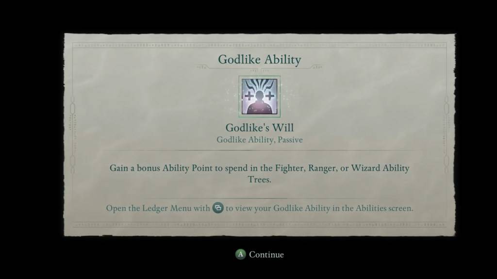 An image from Avowed showing the description for Godlike's Will as part of a guide on whether or not you should accept the Voice's offer of power.