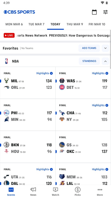 CBS Sports App: Scores & News Ảnh chụp màn hình 1