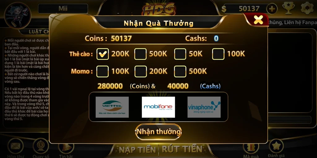 Game bài nhận quà khủng - HDG Скриншот 2