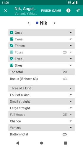 Yatzy Scoring Card Screenshot 1