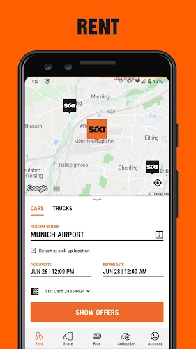 Schermata SIXT rent. share. ride. plus. 1