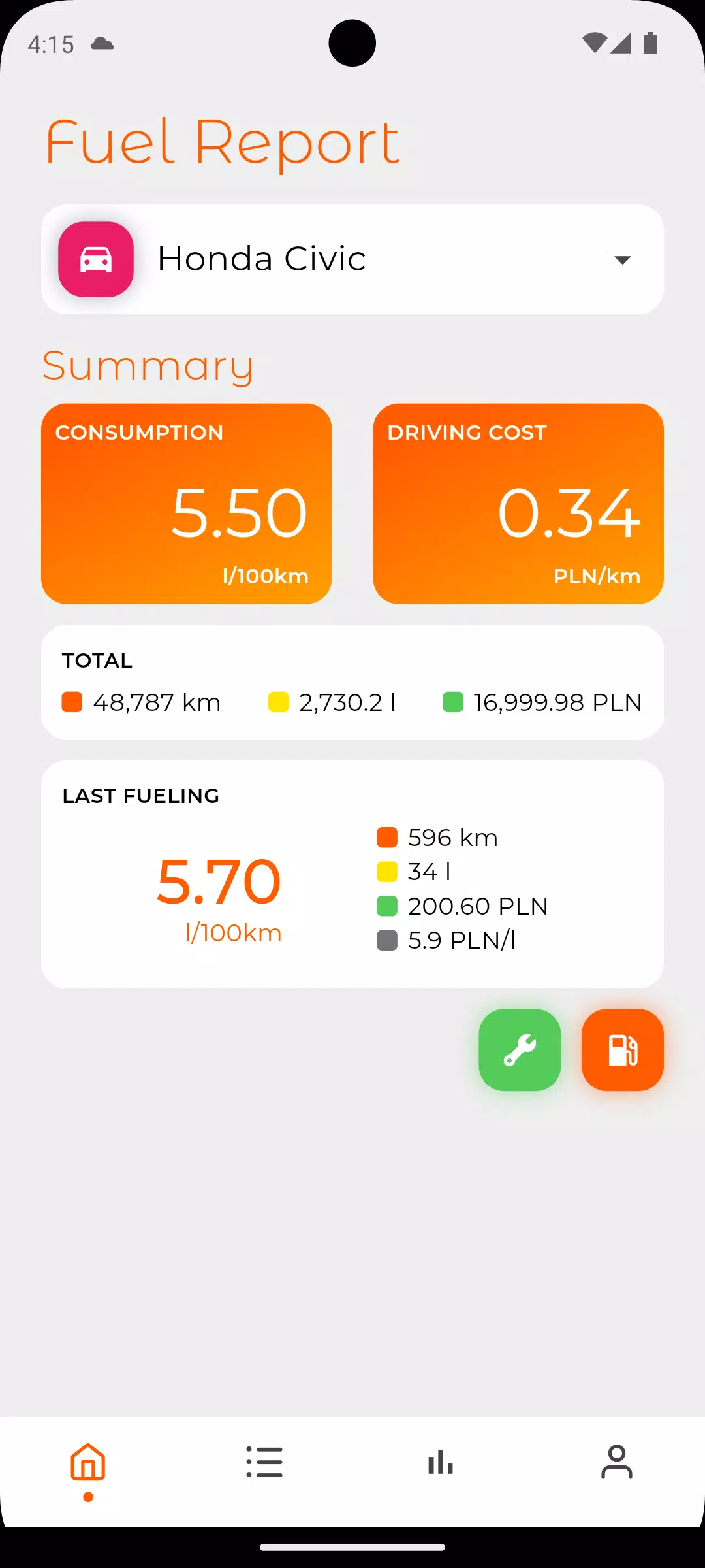 Schermata Fuel Log 0