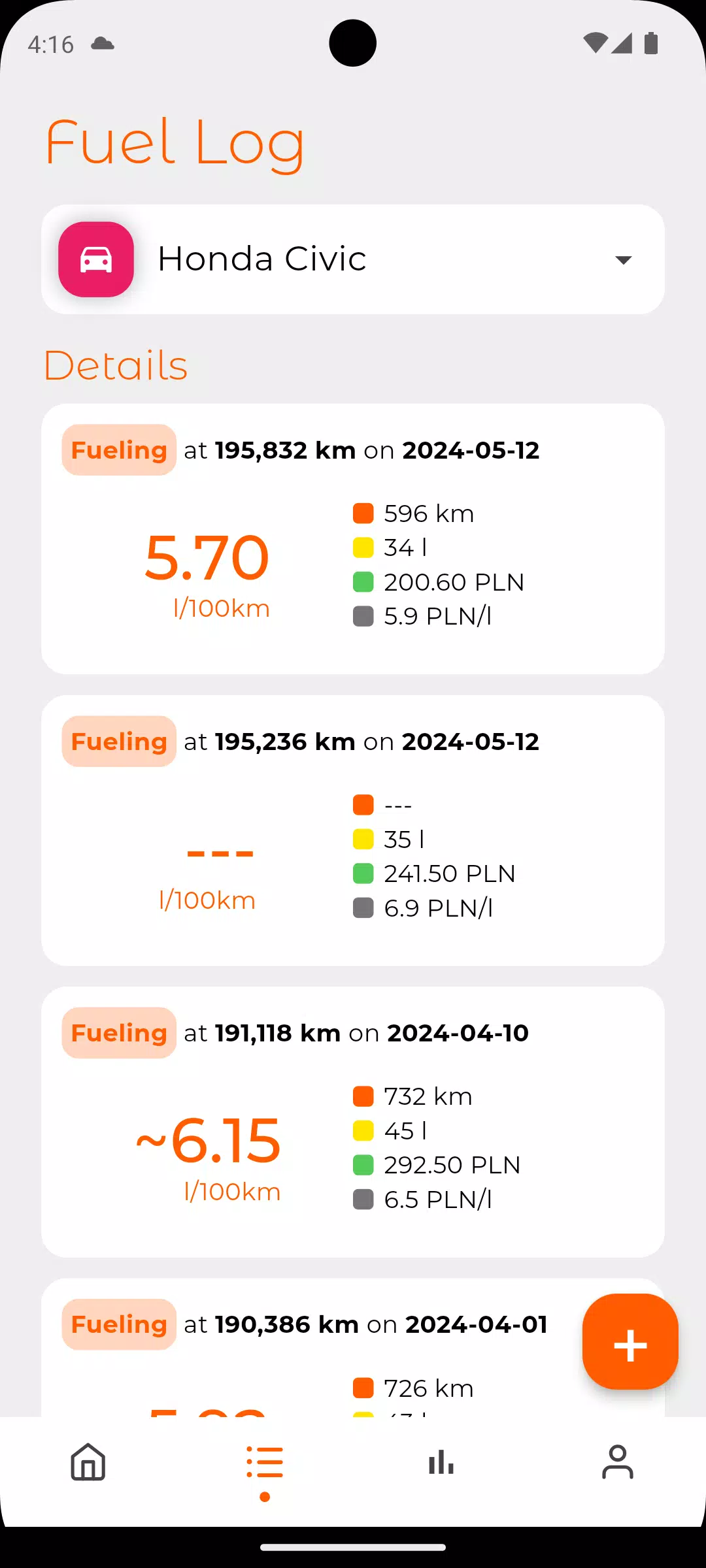 Fuel Log应用截图第1张