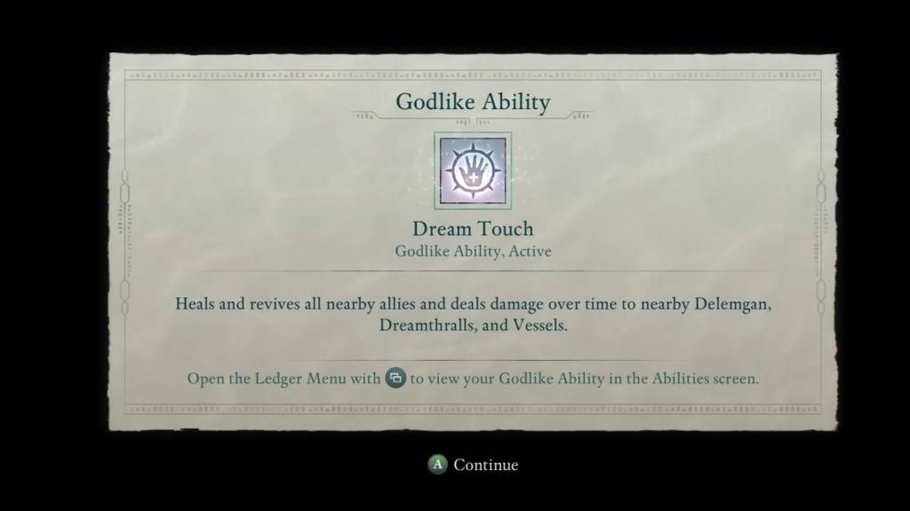 An image from Avowed showing the description for Dream Touch as part of a guide on whether or not you should accept the Voice's offer of power.