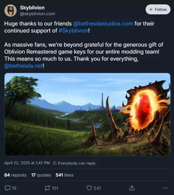 Команда Skyblivion получила от Bethesda ключи для ремастера игры.