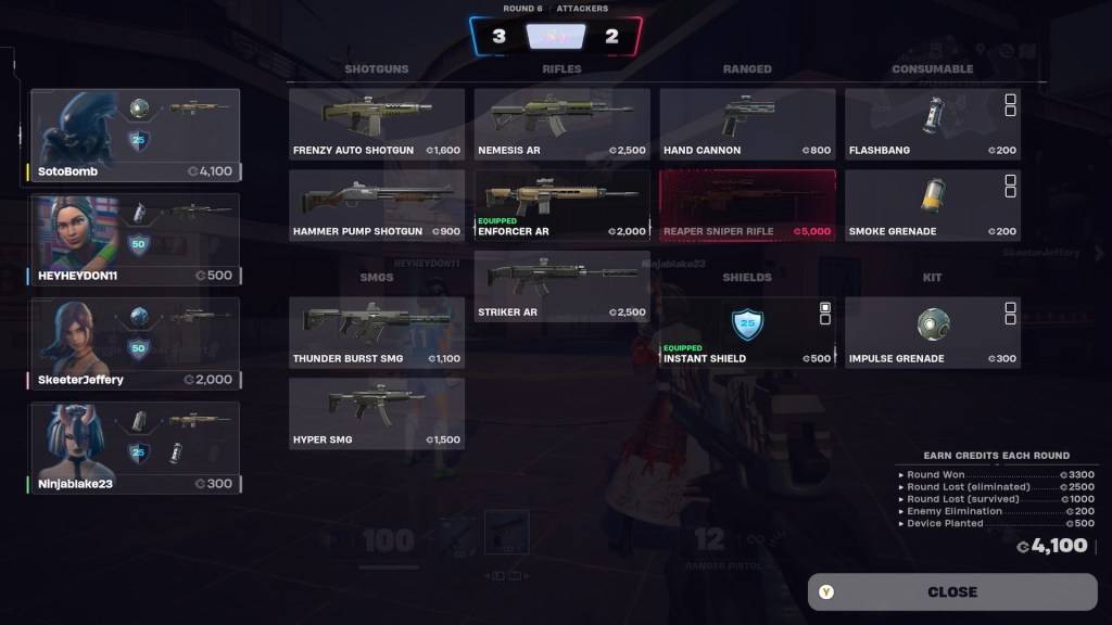 The buy screen in Fortnite Ballistic showcasing the recommended loadout.