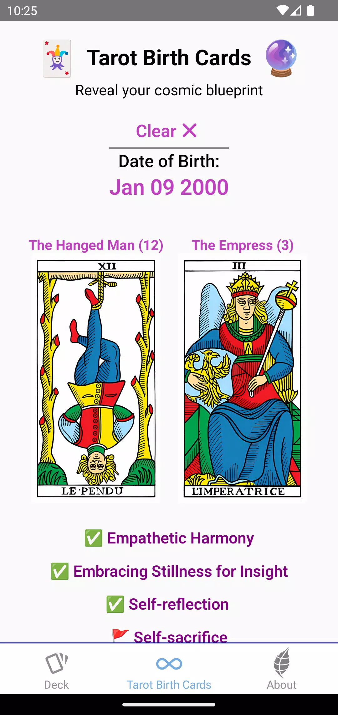 Tarot Birth Cards Schermafbeelding 2