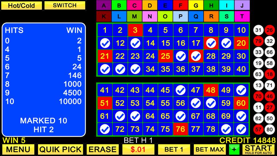 Keno 20 Card Screenshot 2