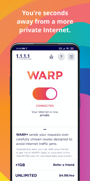 1.1.1.1 + WARP: Safer Internet Screenshot 1