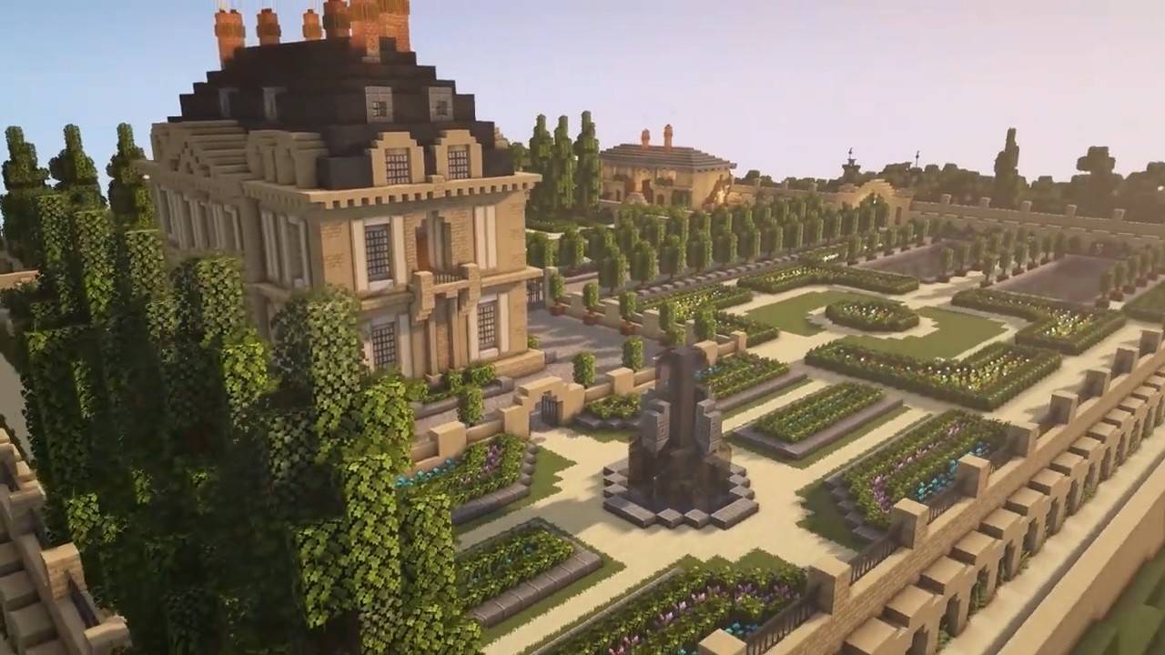 Château français avec jardins minecraft